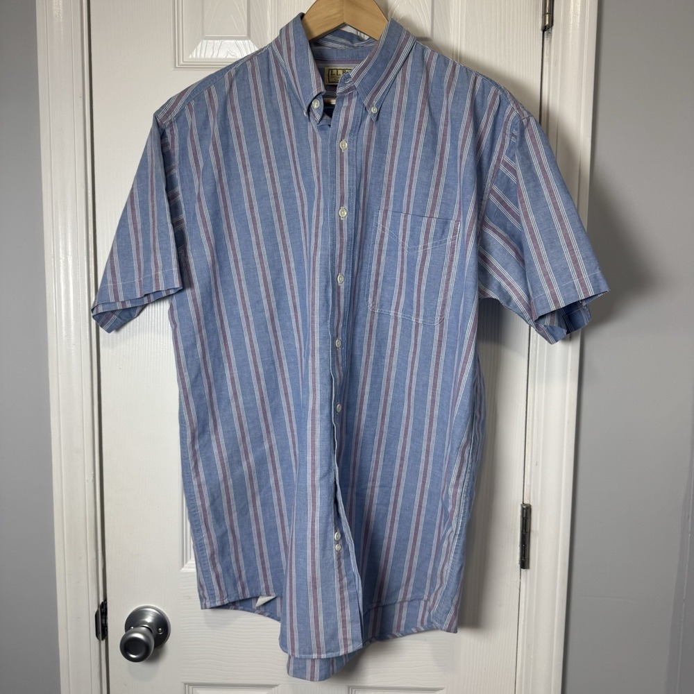 LL‎ Bean Shirt Mens Large Cotton Flannel Striped Button Down USA SS